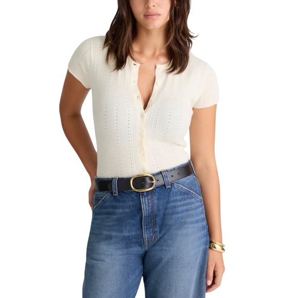 Madewell Women’s Lilla Short Sleeve Cotton Blend Cardigan Sweater NWT L Cream